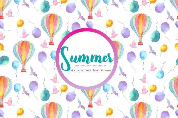 Watercolor Summer Holidays Vector Free Pattern