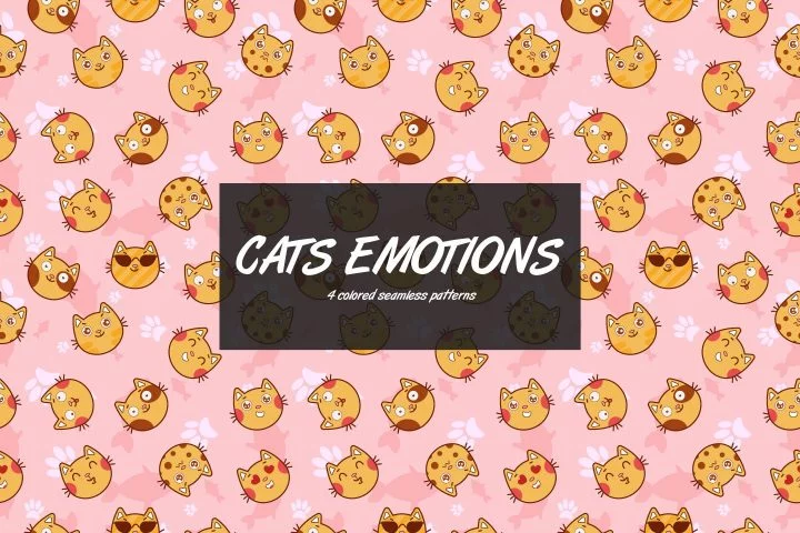 Cats Emotions Vector Seamless Pattern