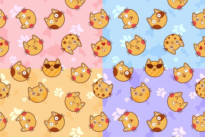 Cats Emotions Vector Seamless Pattern
