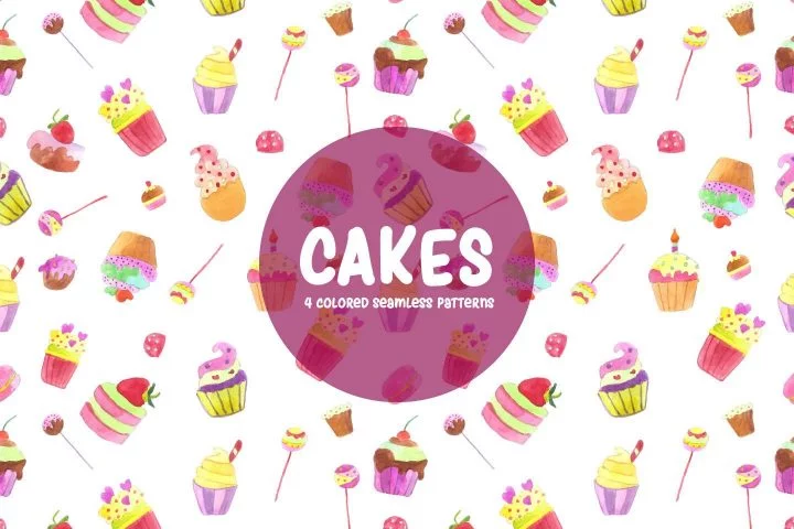 Cakes Watercolor Vector Seamless Free Pattern