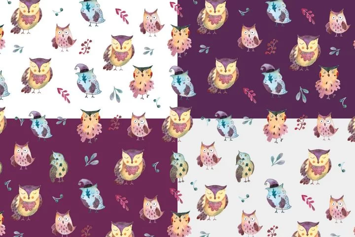 Owls Watercolor Vector Seamless Free Pattern