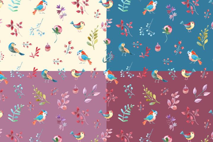 Watercolor Birds Vector Free Seamless Pattern