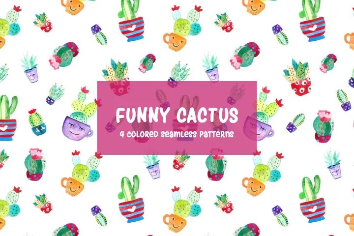 Watercolor Funny Cactus Vector Free Pattern
