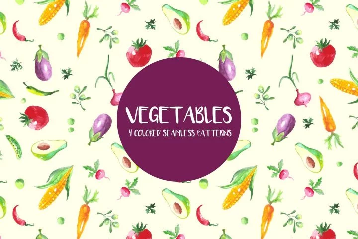 Watercolor Vegetables Vector Seamless Free Pattern