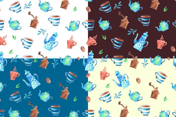 Watercolor Coffee Vector Free Pattern