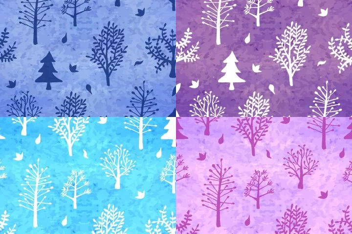 Watercolor Trees Vector Seamless Free Pattern