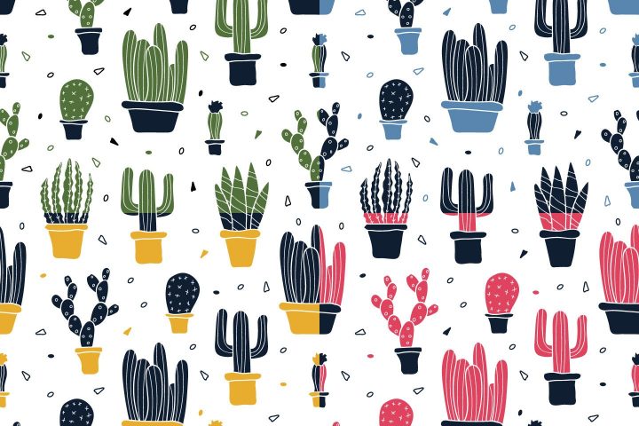 Cactus Plants Vector Free Seamless Pattern