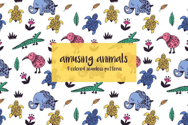 Amusing Animals Illustration Vector Free Pattern