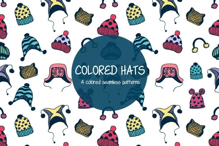 Colored Hats Illustration Vector Free Pattern