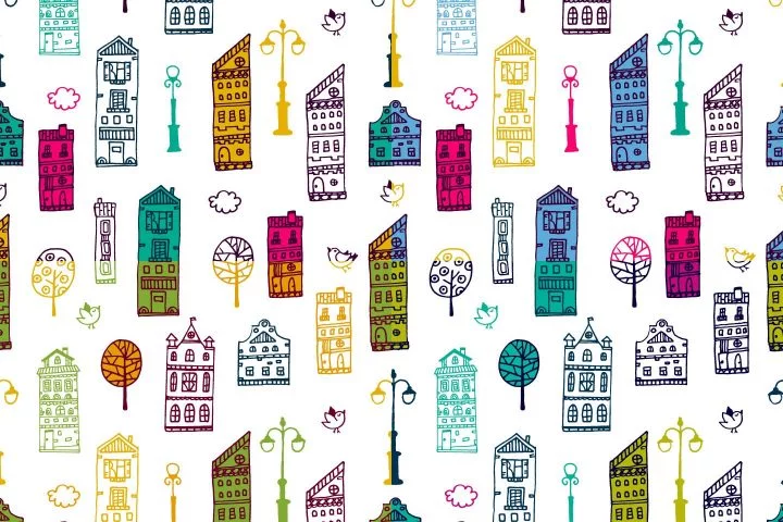 Colorful Houses Vector Seamless Free Pattern