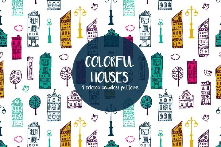 Colorful Houses Vector Seamless Free Pattern
