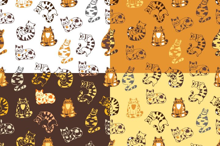 Funny Cats Illustration Vector Free Pattern