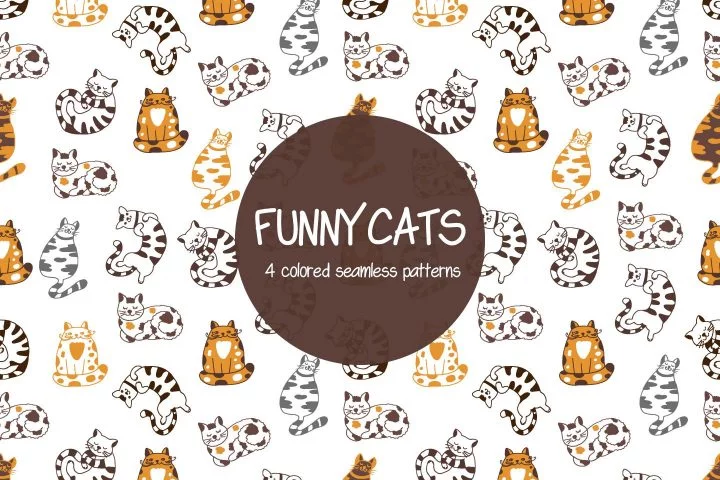 Funny Cats Illustration Vector Free Pattern