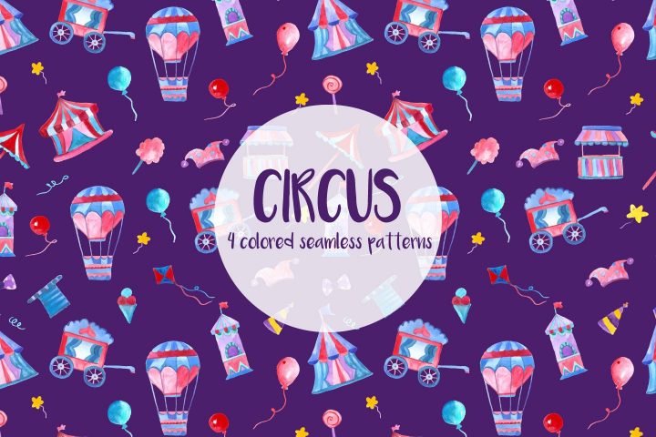 Watercolor Circus Vector Seamless Free Pattern