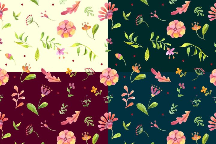 Watercolor Summer Flowers Vector Free Pattern