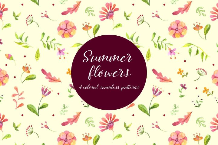 Watercolor Summer Flowers Vector Free Pattern