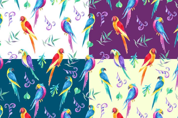 Colored Parrots Illustration Vector Free Pattern
