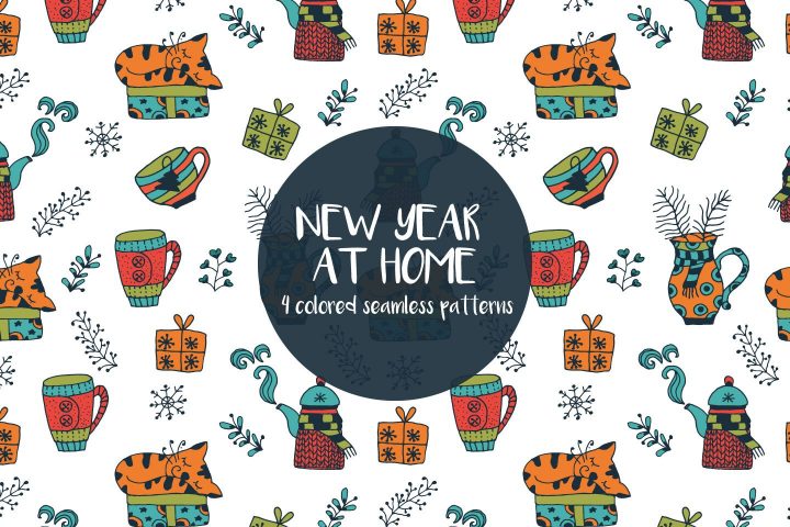 New Year At Home Vector Free Pattern