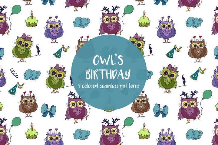 Owl’s Birthday Illustration Vector Free Pattern