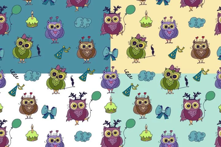 Owl’s Birthday Illustration Vector Free Pattern