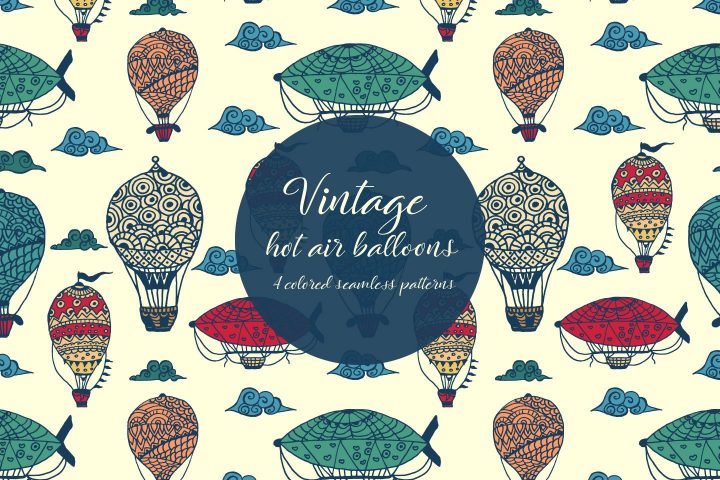 Vintage Hot Air Balloons Illustration Vector Free Pattern