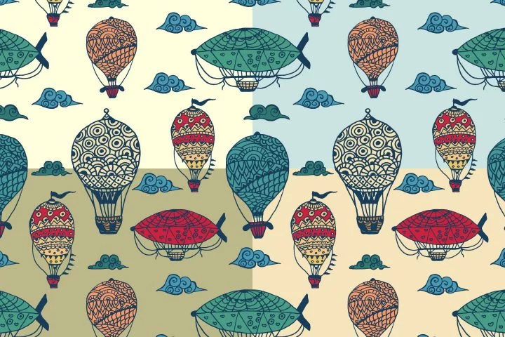 Vintage Hot Air Balloons Illustration Vector Free Pattern