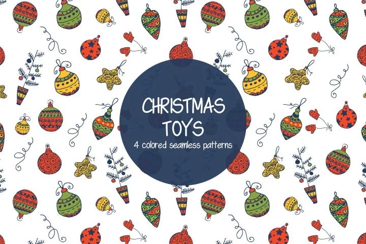Christmas Toys Illustration Vector Free Pattern