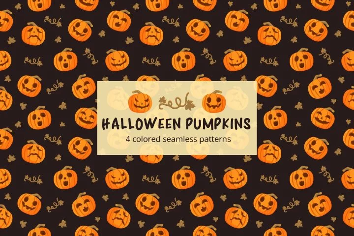 Halloween Pumpkins Vector Seamless Free Pattern