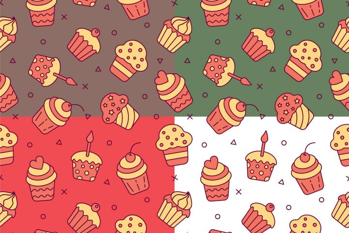 linear Cupcakes Vector Free Seamless Pattern