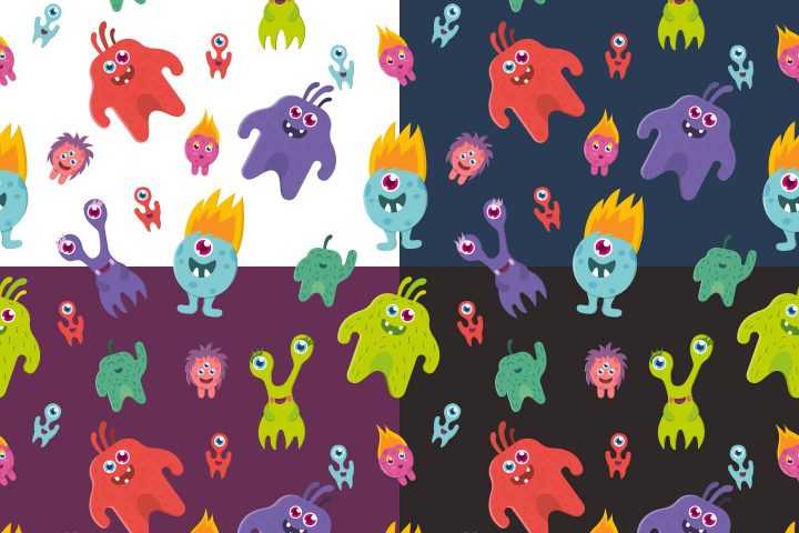 Monsters Family Vector Free Seamless Pattern