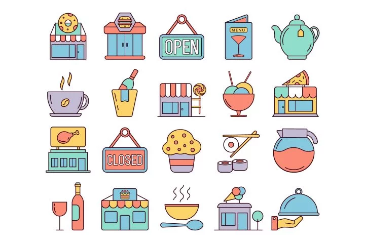 Restaurants and Cafes Vector Free Icon Set