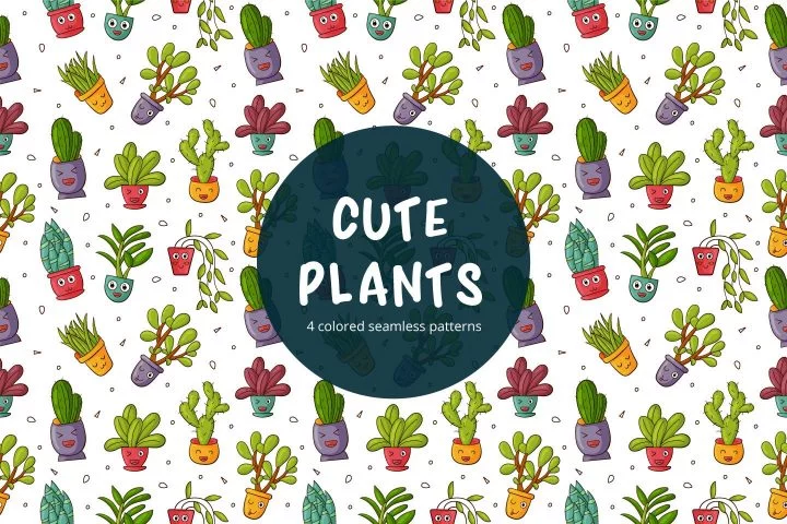 Cute Plants Vector Free Seamless Pattern