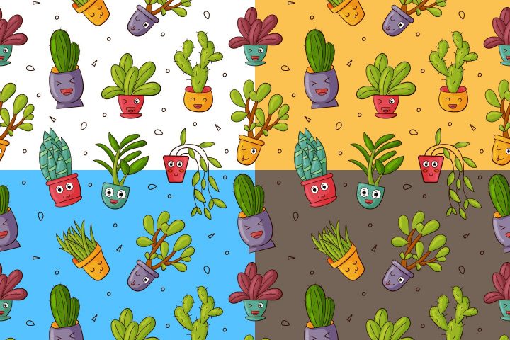 Cute Plants Vector Free Seamless Pattern