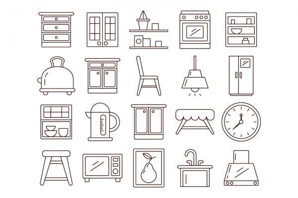 Kitchen Furniture and Equipment Vector Free Icon Set - GraphicSurf.com