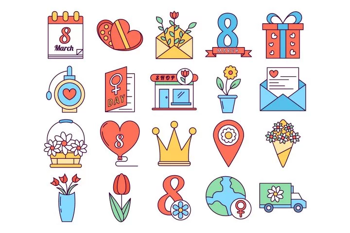 8 March Free Vector Icon Set