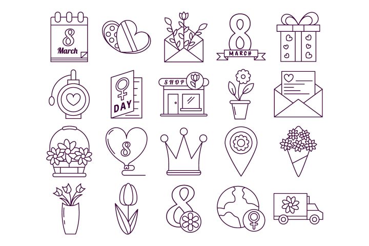 8 March Free Vector Icon Set