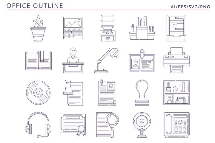 20 Office Icons Free Vector Art