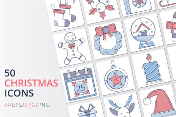 50 Christmas Icons (AI, EPS, SVG, PNG files)
