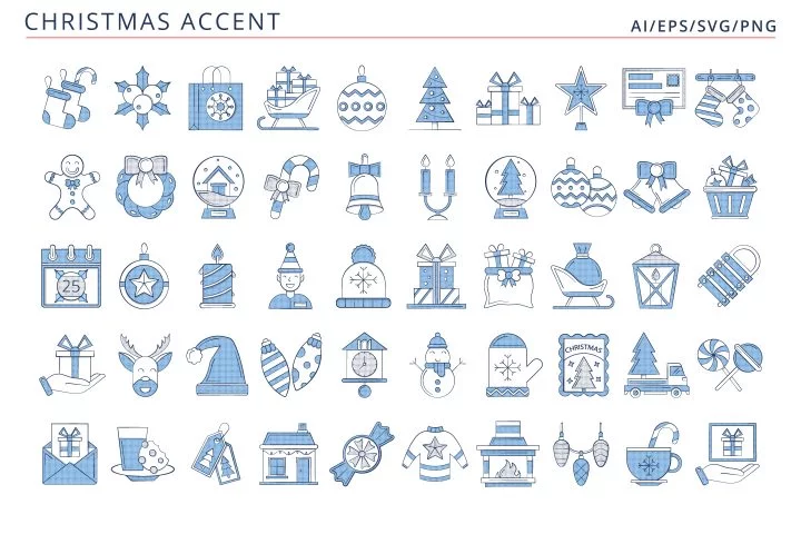 50 Christmas Icons (AI, EPS, SVG, PNG files)