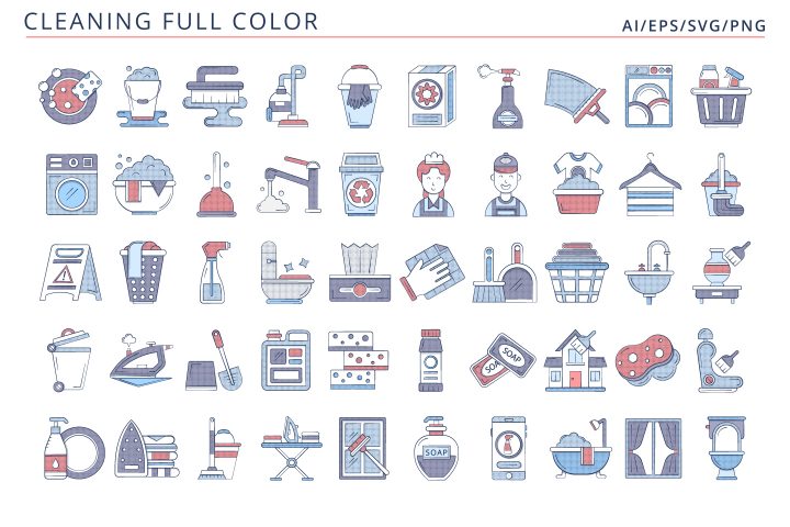 50 Cleaning Icons (AI, EPS, SVG, PNG files)