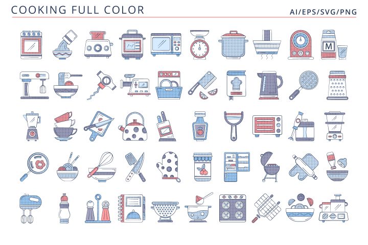 50 Cooking Icons (AI, EPS, SVG, PNG files)