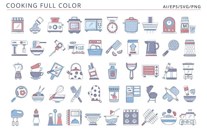 50 Cooking Icons (AI, EPS, SVG, PNG files)