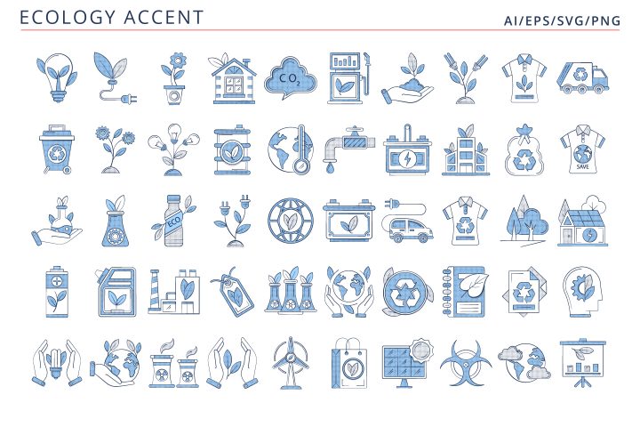 50 Ecology Icons (AI, EPS, SVG, PNG files)