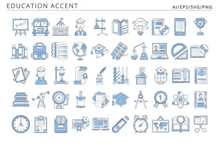 50 Education Icons (AI, EPS, SVG, PNG files)