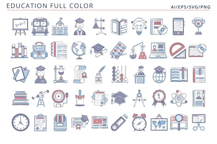50 Education Icons (AI, EPS, SVG, PNG files)