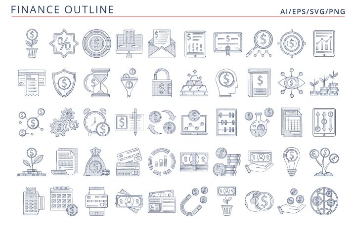 50 Finance Icons (AI, EPS, SVG, PNG files)