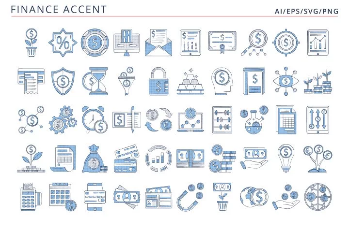 50 Finance Icons (AI, EPS, SVG, PNG files)