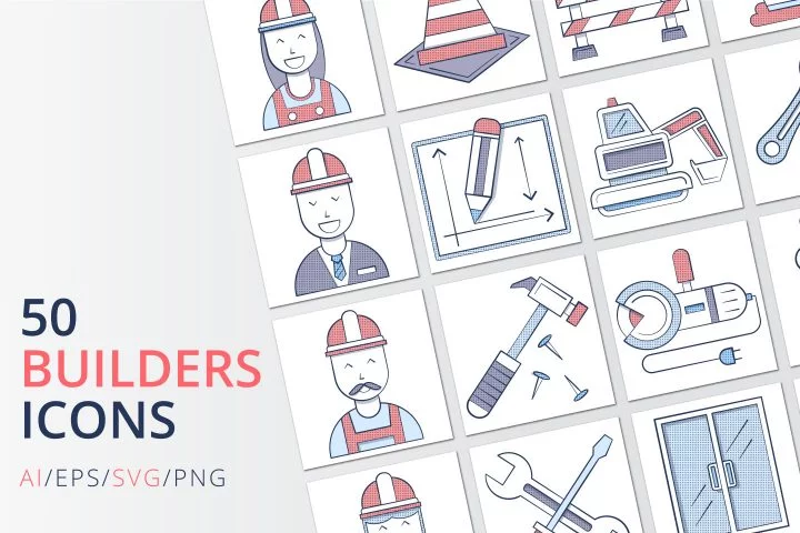 50 Builder Icons (AI, EPS, SVG, PNG files)