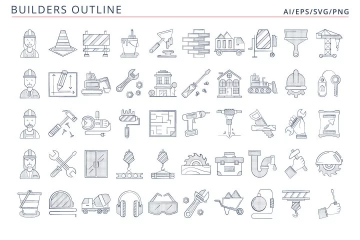 50 Builder Icons (AI, EPS, SVG, PNG files)