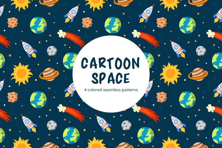 Cartoon Space Vector Seamless Pattern